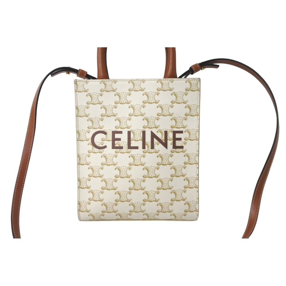 CELINE Vertical Cabas Triomphe shoulder bag white brown - Picture 2 of 10